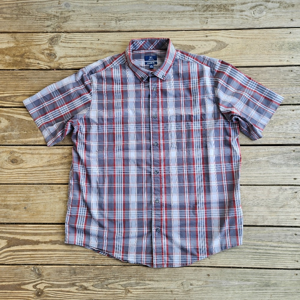 George Mens Classic Fit Button Up Short Sleeve Shirt Grey XL (46-48)